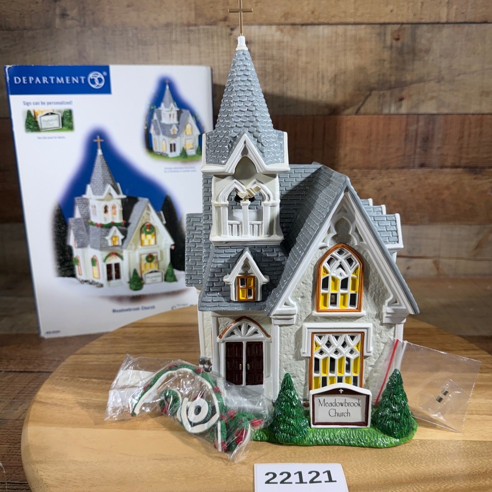 NEW Department 56 Meadowbrook Church Snow Village White Lit Building 56.55349
